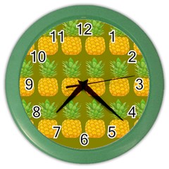 Fruite Pineapple Yellow Green Orange Color Wall Clocks by Alisyart