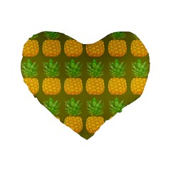 Fruite Pineapple Yellow Green Orange Standard 16  Premium Flano Heart Shape Cushions