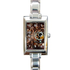 Midnight Never Ends, A Red Checkered Diner Fractal Rectangle Italian Charm Watch by jayaprime