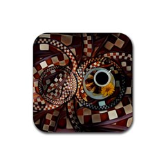 Midnight Never Ends, A Red Checkered Diner Fractal Rubber Coaster (square)  by jayaprime