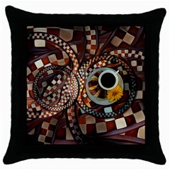 Midnight Never Ends, A Red Checkered Diner Fractal Throw Pillow Case (black) by jayaprime