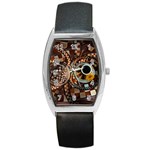 Midnight Never Ends, a Red Checkered Diner Fractal Barrel Style Metal Watch Front