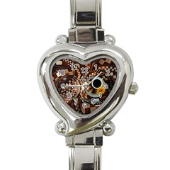 Midnight Never Ends, A Red Checkered Diner Fractal Heart Italian Charm Watch by jayaprime