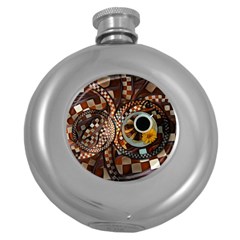 Midnight Never Ends, A Red Checkered Diner Fractal Round Hip Flask (5 Oz) by jayaprime