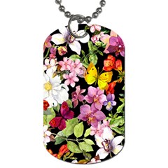 Beautiful,floral,hand Painted, Flowers,black,background,modern,trendy,girly,retro Dog Tag (two Sides)