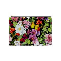 Beautiful,floral,hand Painted, Flowers,black,background,modern,trendy,girly,retro Cosmetic Bag (medium)  by NouveauDesign