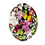 Beautiful,floral,hand painted, flowers,black,background,modern,trendy,girly,retro Oval Filigree Ornament (Two Sides) Front