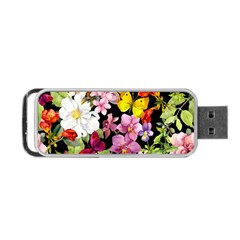 Beautiful,floral,hand Painted, Flowers,black,background,modern,trendy,girly,retro Portable Usb Flash (one Side) by NouveauDesign