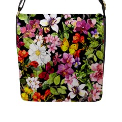 Beautiful,floral,hand Painted, Flowers,black,background,modern,trendy,girly,retro Flap Messenger Bag (l)  by NouveauDesign