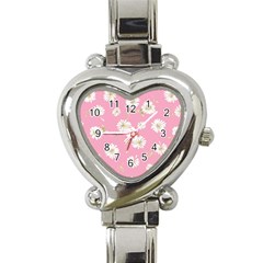 Pink Flowers Heart Italian Charm Watch by NouveauDesign