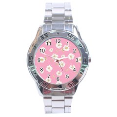 Pink Flowers Stainless Steel Analogue Watch by NouveauDesign