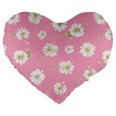 Pink Flowers Large 19  Premium Flano Heart Shape Cushions by NouveauDesign