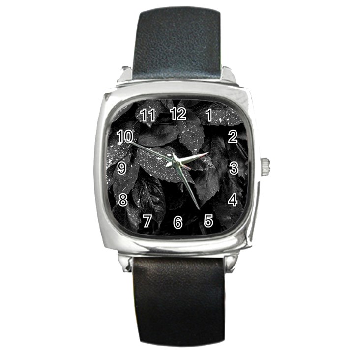 Black and White Leaves Photo Square Metal Watch