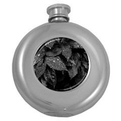 Black and White Leaves Photo Round Hip Flask (5 oz)