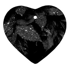 Black and White Leaves Photo Heart Ornament (Two Sides)