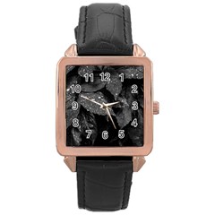 Black and White Leaves Photo Rose Gold Leather Watch 