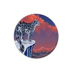 Lion Tigel Chetah Animals Snow Moon Blue Sky Rubber Round Coaster (4 Pack) 