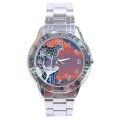 Lion Tigel Chetah Animals Snow Moon Blue Sky Stainless Steel Analogue Watch