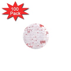 Love Heart Valentine Pink Red Romantic 1  Mini Magnets (100 Pack) 