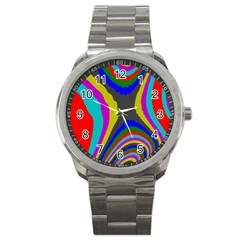 Pattern Rainbow Colorfull Wave Chevron Waves Sport Metal Watch