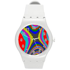 Pattern Rainbow Colorfull Wave Chevron Waves Round Plastic Sport Watch (m) by Alisyart