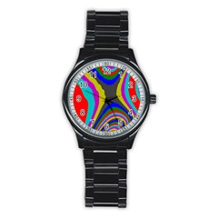 Pattern Rainbow Colorfull Wave Chevron Waves Stainless Steel Round Watch