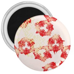 Pattern Flower Red Plaid Green 3  Magnets