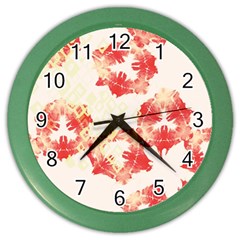 Pattern Flower Red Plaid Green Color Wall Clocks