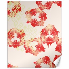 Pattern Flower Red Plaid Green Canvas 11  X 14  