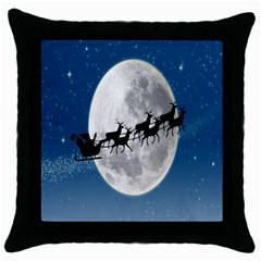 Santa Claus Christmas Fly Moon Night Blue Sky Throw Pillow Case (black) by Alisyart