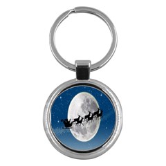 Santa Claus Christmas Fly Moon Night Blue Sky Key Chains (round) 