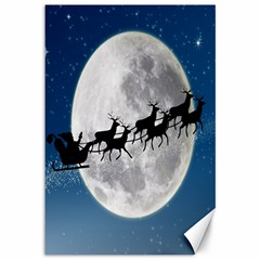 Santa Claus Christmas Fly Moon Night Blue Sky Canvas 12  X 18   by Alisyart