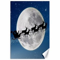 Santa Claus Christmas Fly Moon Night Blue Sky Canvas 20  X 30  