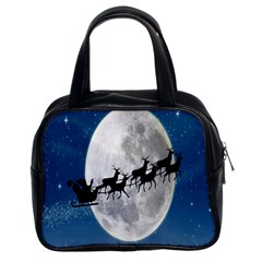 Santa Claus Christmas Fly Moon Night Blue Sky Classic Handbags (2 Sides)