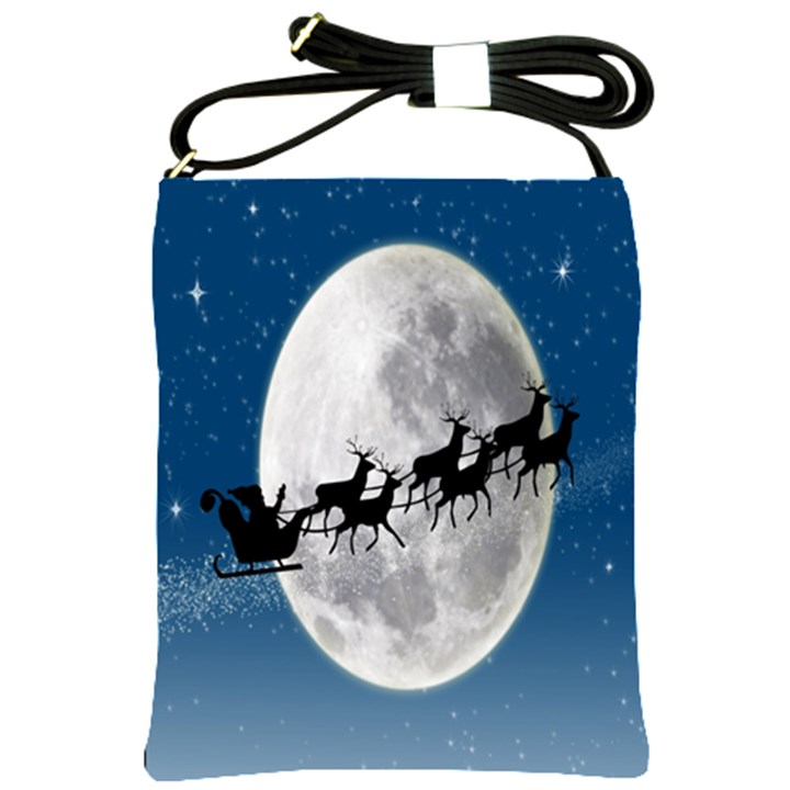 Santa Claus Christmas Fly Moon Night Blue Sky Shoulder Sling Bags