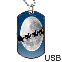 Santa Claus Christmas Fly Moon Night Blue Sky Dog Tag Usb Flash (one Side)