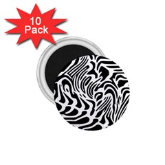 Psychedelic Zebra Pattern Black 1.75  Magnets (10 pack) 