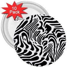 Psychedelic Zebra Pattern Black 3  Buttons (10 Pack) 