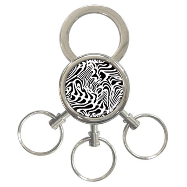 Psychedelic Zebra Pattern Black 3-Ring Key Chains