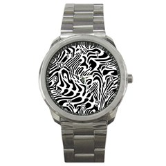 Psychedelic Zebra Pattern Black Sport Metal Watch