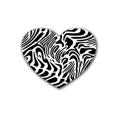 Psychedelic Zebra Pattern Black Rubber Coaster (Heart) 