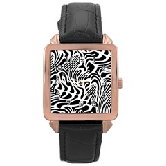 Psychedelic Zebra Pattern Black Rose Gold Leather Watch 