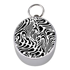 Psychedelic Zebra Pattern Black Mini Silver Compasses