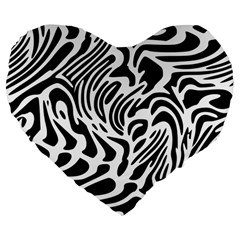 Psychedelic Zebra Pattern Black Large 19  Premium Flano Heart Shape Cushions