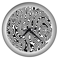 Psychedelic Zebra Black Circle Wall Clocks (silver)  by Alisyart