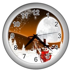 Santa Claus Christmas Moon Night Wall Clocks (silver)  by Alisyart