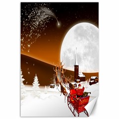 Santa Claus Christmas Moon Night Canvas 12  X 18  