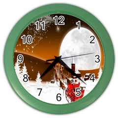 Santa Claus Christmas Moon Night Color Wall Clocks