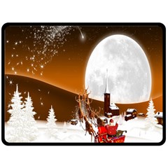 Santa Claus Christmas Moon Night Fleece Blanket (large) 