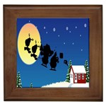 Santa Claus Christmas Sleigh Flying Moon House Tree Framed Tiles Front